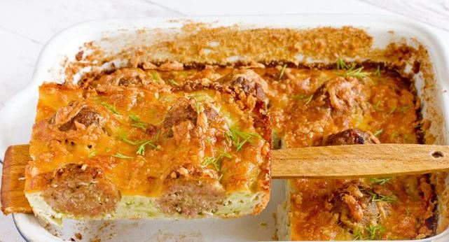 Zucchini Casserole with Meatballs and Cheese
