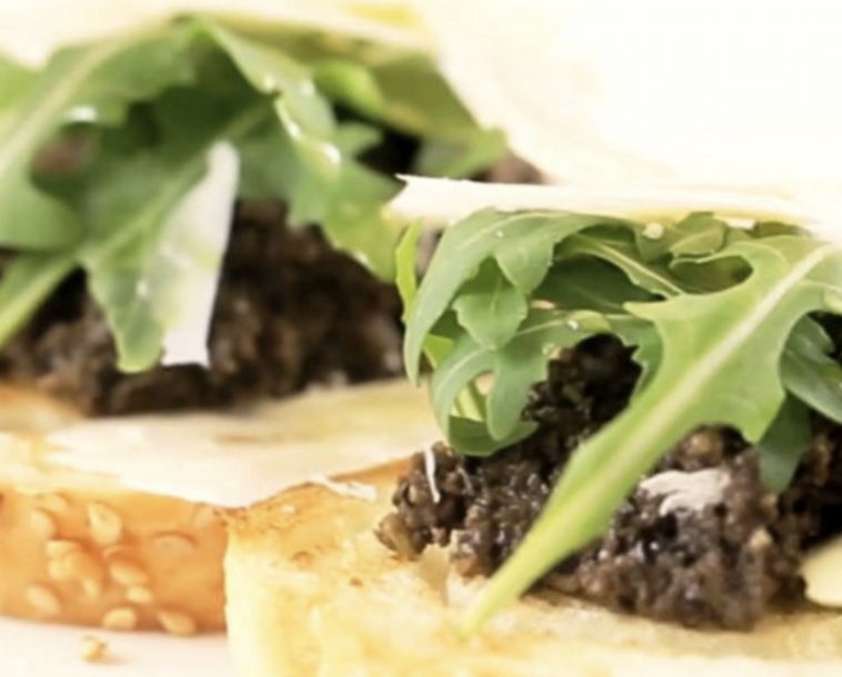 Bruschetta with Black Olives Tapenade and Parmesan