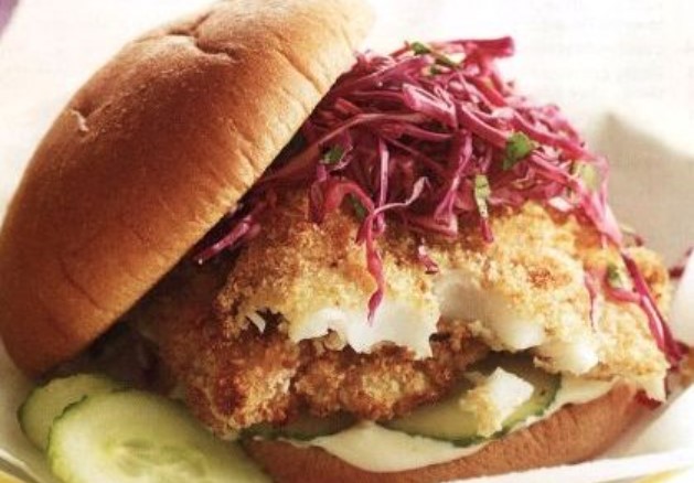 Flounder Burgers with Cabbage Salad