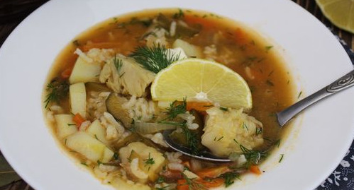 Rassolnik with Fish and Rice