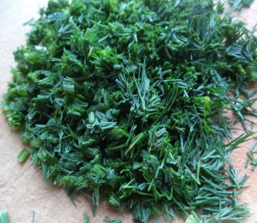 Dill (or cilantro) is washed, finely chopped