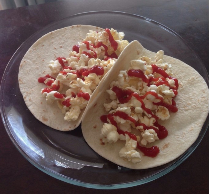 Popcorn and ketchup tacos. Your life will never be the same..
