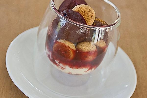 Amaretto Mousse with Cinnamon Plums