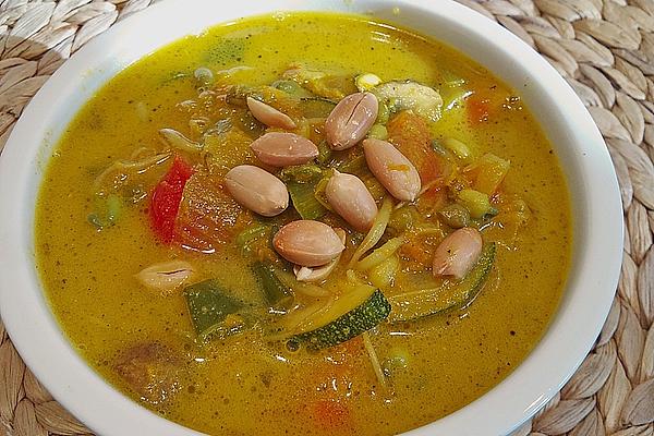Asian Coconut Vegetable Soup with Peanuts