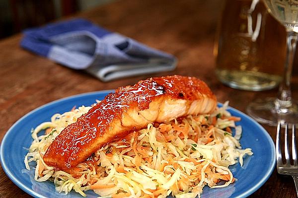Asian Coleslaw with Glazed Salmon Fillet