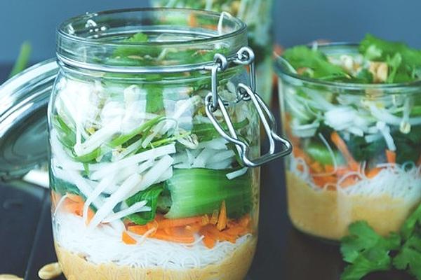 Asian Noodle Salad in Glass with Peanut Dressing