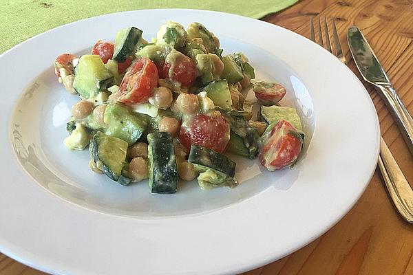 Avocado-cucumber-chickpea Salad with Feta and Lemon Dressing