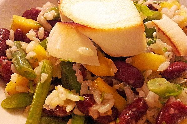 Ayurvedic Lukewarm Rice and Bean Salad with Baked Cheese