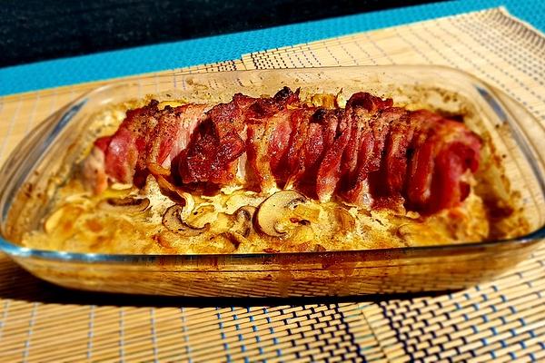 Bacon-wrapped Loin with Mushrooms