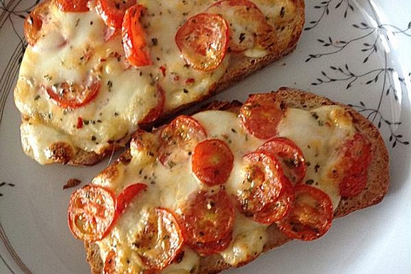 Baguette Slices Baked with Tomatoes &amp; Mozzarella