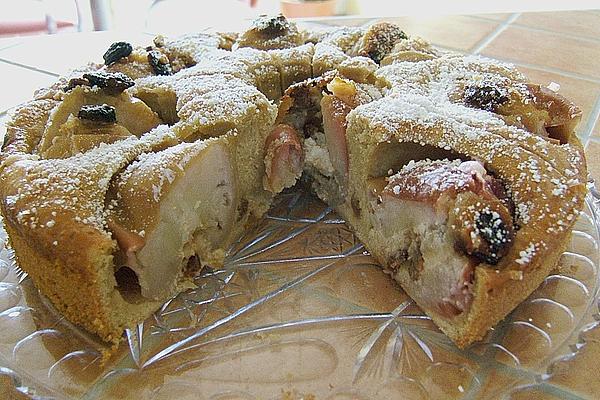 Baked Apple Cake with Marzipan, Almonds and Raisins