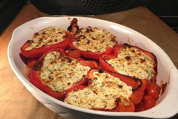Baked Pointed Peppers Filled with Herb and Sheep Cheese Cream