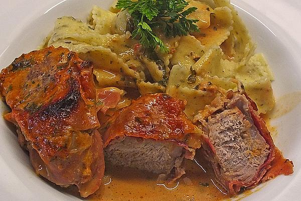 Baked Pork Fillets with Bacon and Tomato Cream Sauce