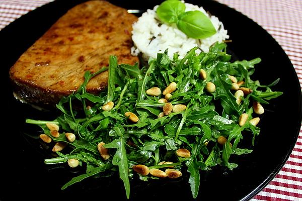 Basil Rocket Salad with Honey Dressing and Pine Nuts