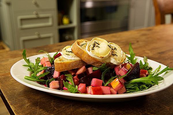 Beetroot and Apple Salad with Goat Cheese Crostini