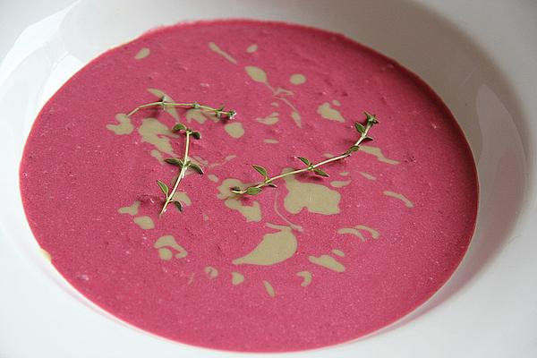 Beetroot Soup with Tahini, Apple, Orange