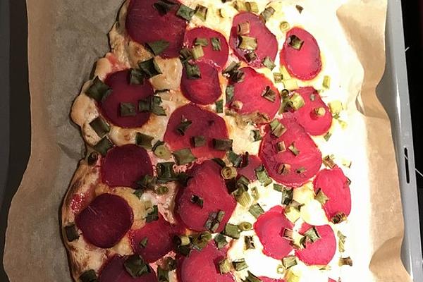 Beetroot Tarte Flambée with Goat Cheese
