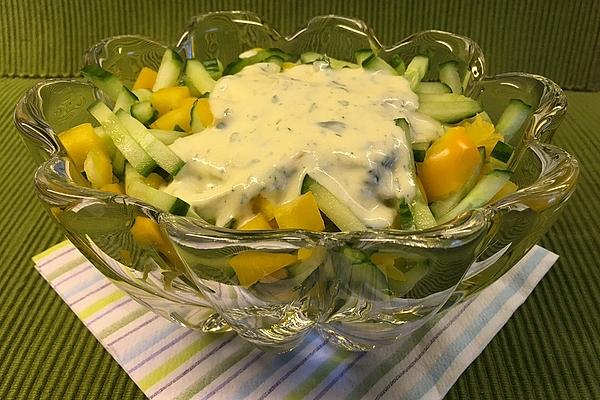 Bell Pepper and Cucumber Salad with Yoghurt Mustard Dressing