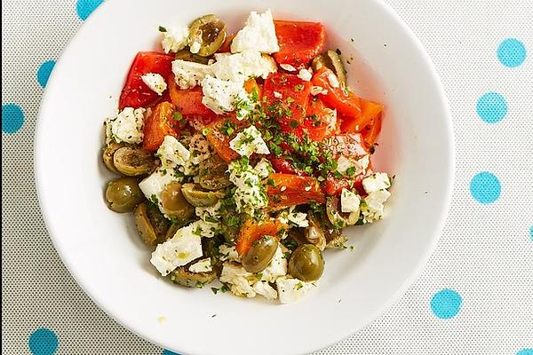 Bell Pepper and Feta Salad with Garlic and Olives