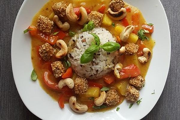 Bell Pepper Coconut Curry with Tofu and Pineapple
