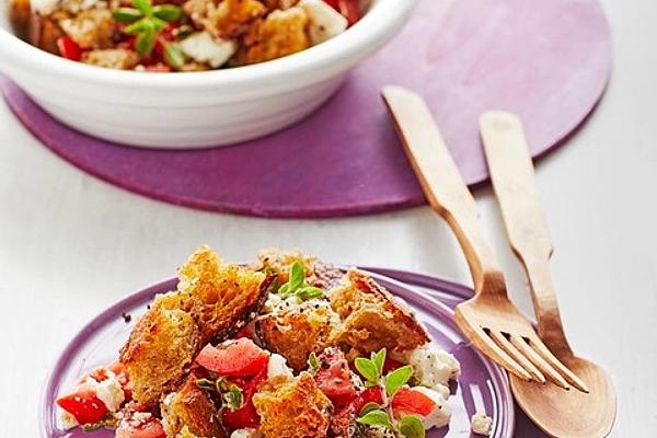 Bread and Tomato Salad with Sheep Cheese