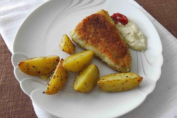 Breaded Pollack with Tartar Sauce with Baked Potatoes