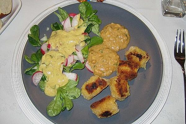 Breaded Veal Sausages, Obatzter and Vogerlsalat with Mustard Dressing