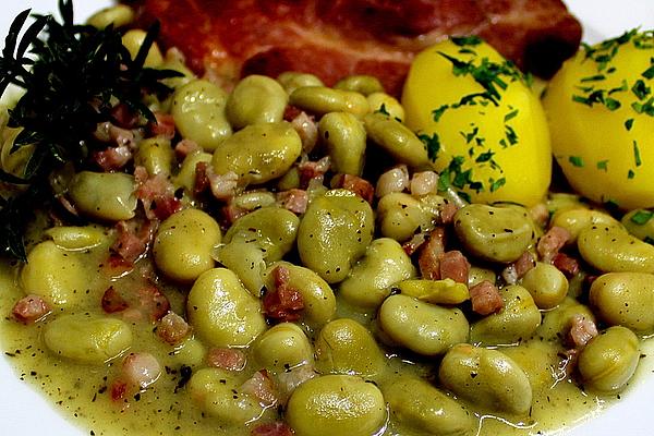 Broad Beans with Bacon and Boiled Potatoes