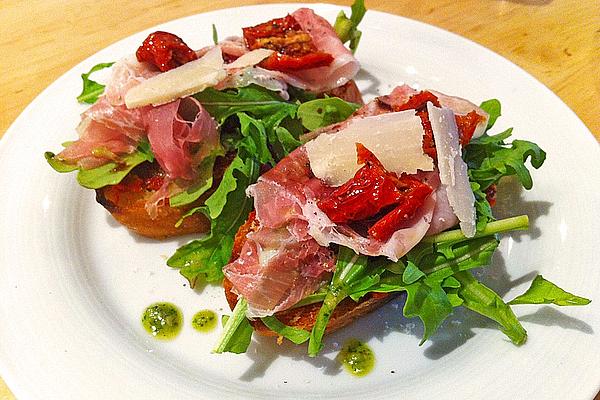 Bruschetta with Sun-dried Tomatoes, Parmesan and Rocket