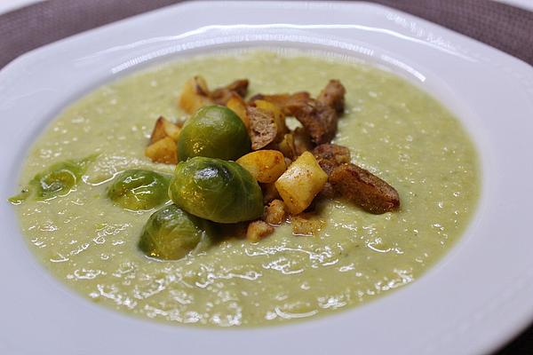 Brussels Sprouts Soup with Apple and Walnut Inlay