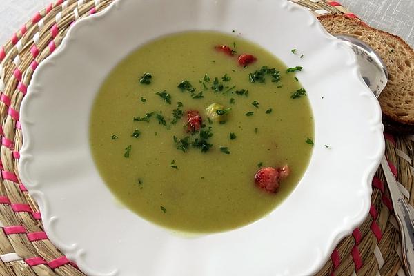 Brussels Sprouts Soup with Cabanossi and Basil