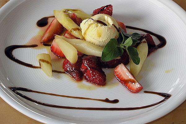 Caramelized Asparagus with Strawberries and Vanilla Ice Cream