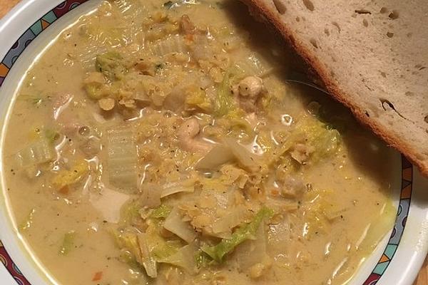 Caribbean Lentil Soup with Chinese Cabbage