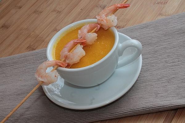 Carrot and Ginger Soup with Prawns and Hint Of Tonka Bean