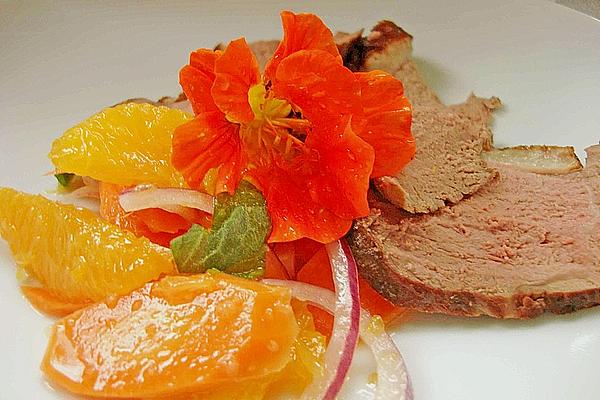 Carrot – Orange Salad with Ginger Vinaigrette and Smoked Duck Breast