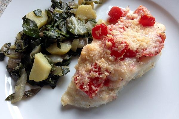 Chard and Potato Vegetables with Gratinated Fish
