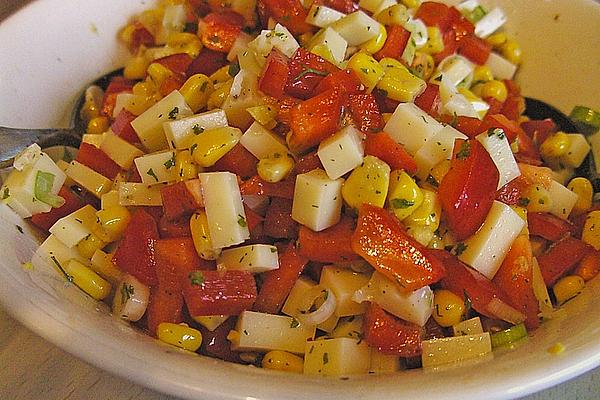 Cheese Salad with Corn and Peppers