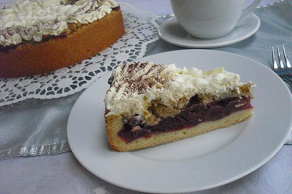 Cherry Crumble Cake with Whipped Cream