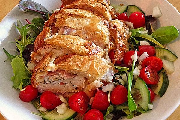 Chicken Breast with Goat Cream Cheese Filling in Puff Pastry
