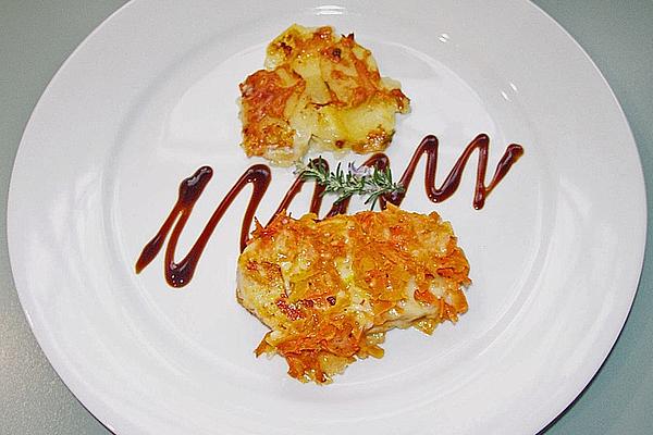 Chicken Fillet with Cheese and Carrot Crust and Potato Gratin