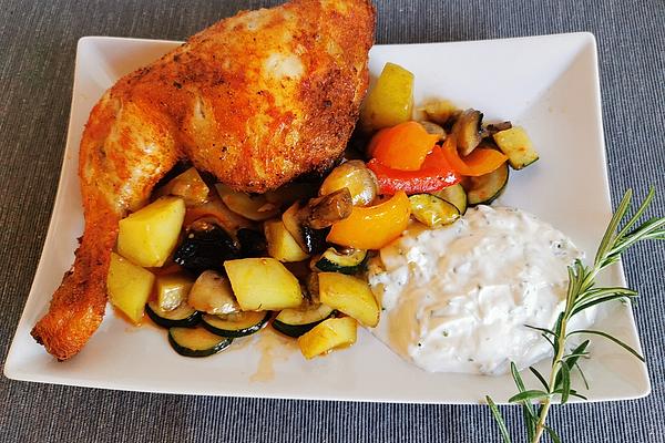 Chicken Legs with Baked Sour Cream Vegetables