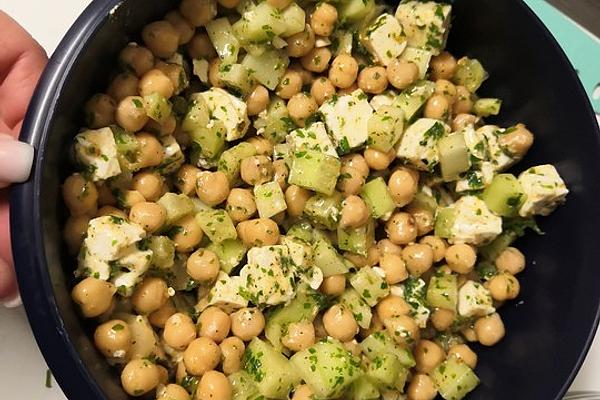 Chickpea Salad with Feta, Cucumber and Parsley