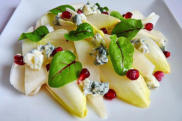 Chicory Salad with Pears, Roquefort and Pomegranate Seeds