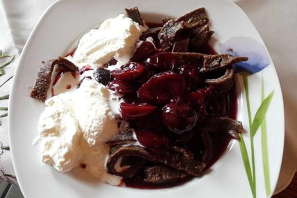 Chocolate Noodles with Cherry Compote
