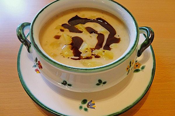 Classic Potato Soup with Pumpkin Seed Oil and Croutons