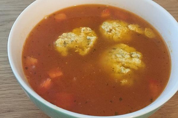 Clear Tomato Soup with Basil Dumplings