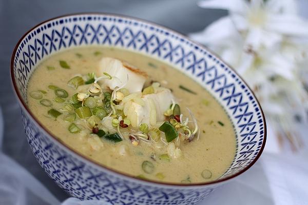 Coconut Soup with Rice and Saithe