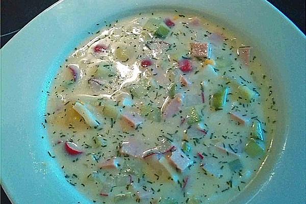 Cold Buttermilk Soup with Radishes, Cucumber and Dill