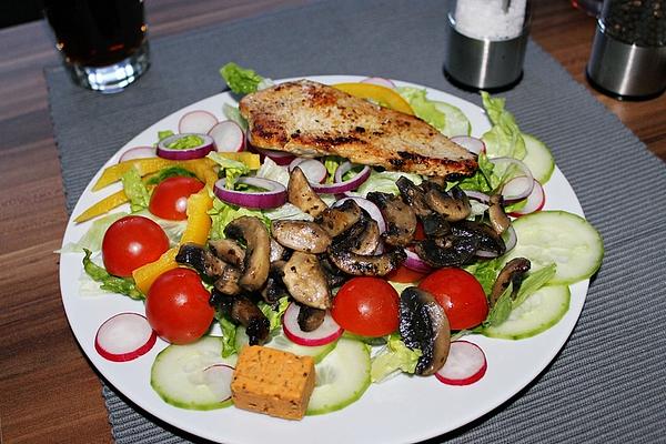 Colorful Salad Plate with Turkey Breast and Mushrooms