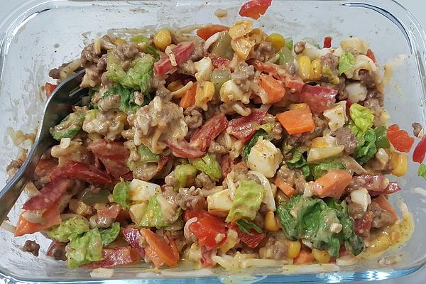 Colorful Salad with Mince and Cheese